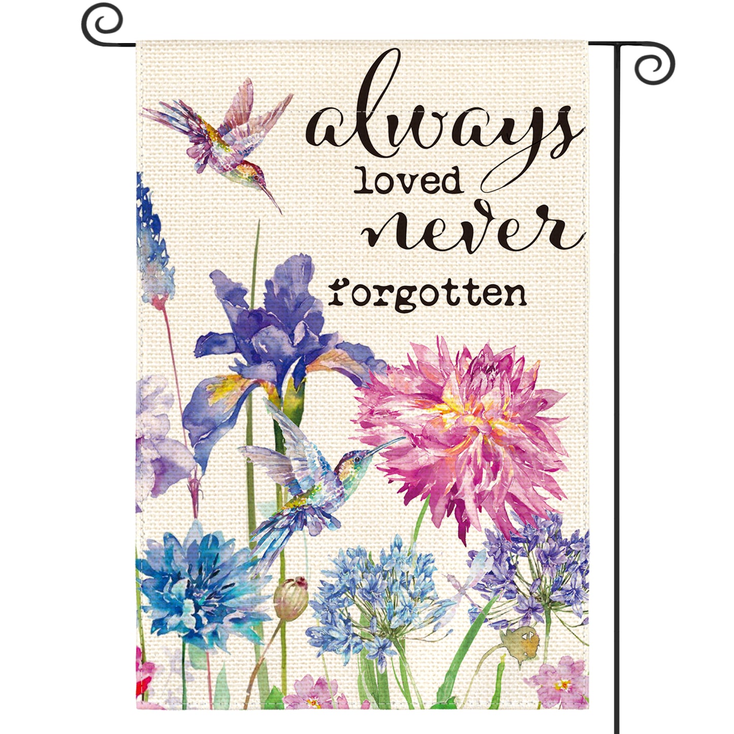 AVOIN colorlife Always Loved Never Forgotten Memorial Garden Flag 12x18 Inch Double Sided Outside, Hummingbird Spring Summer Yard Outdoor Decoration