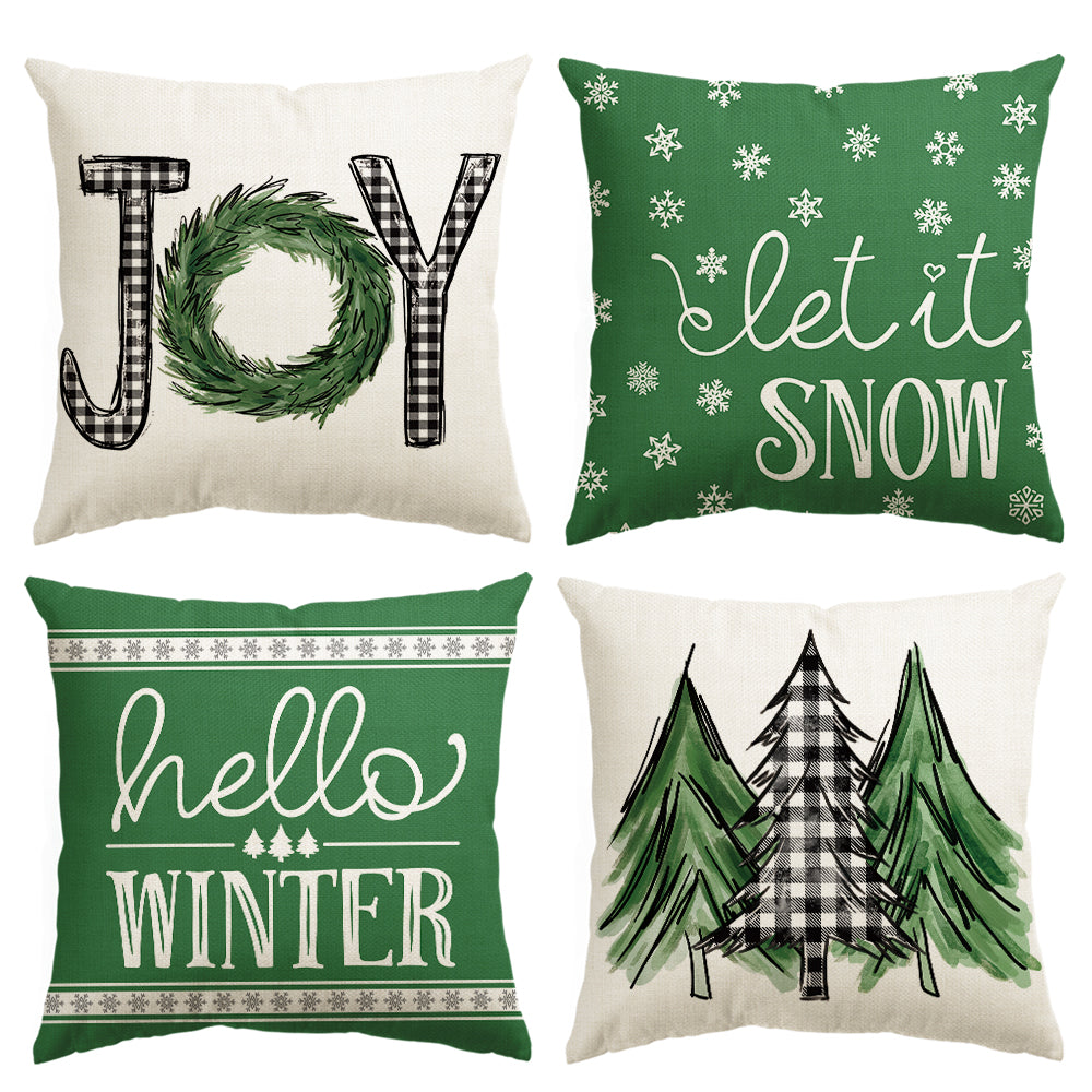 Merry Christmas Let It Snow Throw Pillow Covers Set of 4