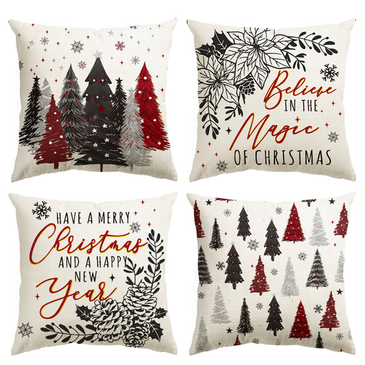 Happy New Year Christmas Pillow Cover Set of 4, 18x18 Inch