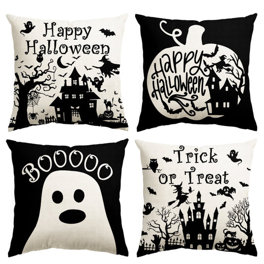 Jack-O'-Lantern Dead Tree Witch Ghost Bat Halloween Throw Pillow Cover 18 x 18 Inch Decorative Outdoor Cushion Covers Set of 4