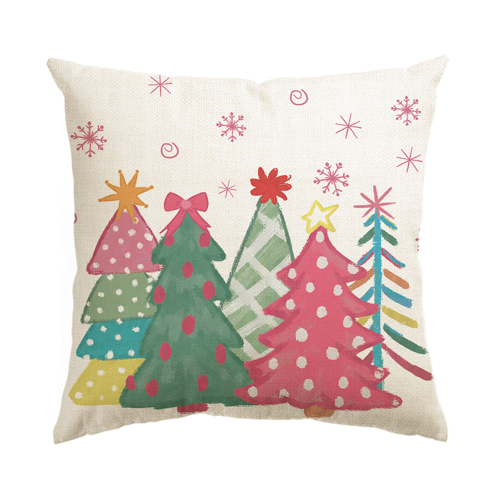 Colorful Christmas Trees Pillow Cover 18x18 Inch