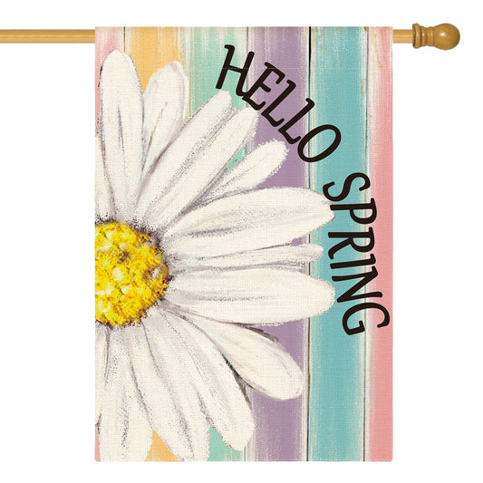 AVOIN colorlife Hello Spring House Flag 28x40 Inch Double Sided Outside, Floral Daisy Yard Outdoor Flag Colorful