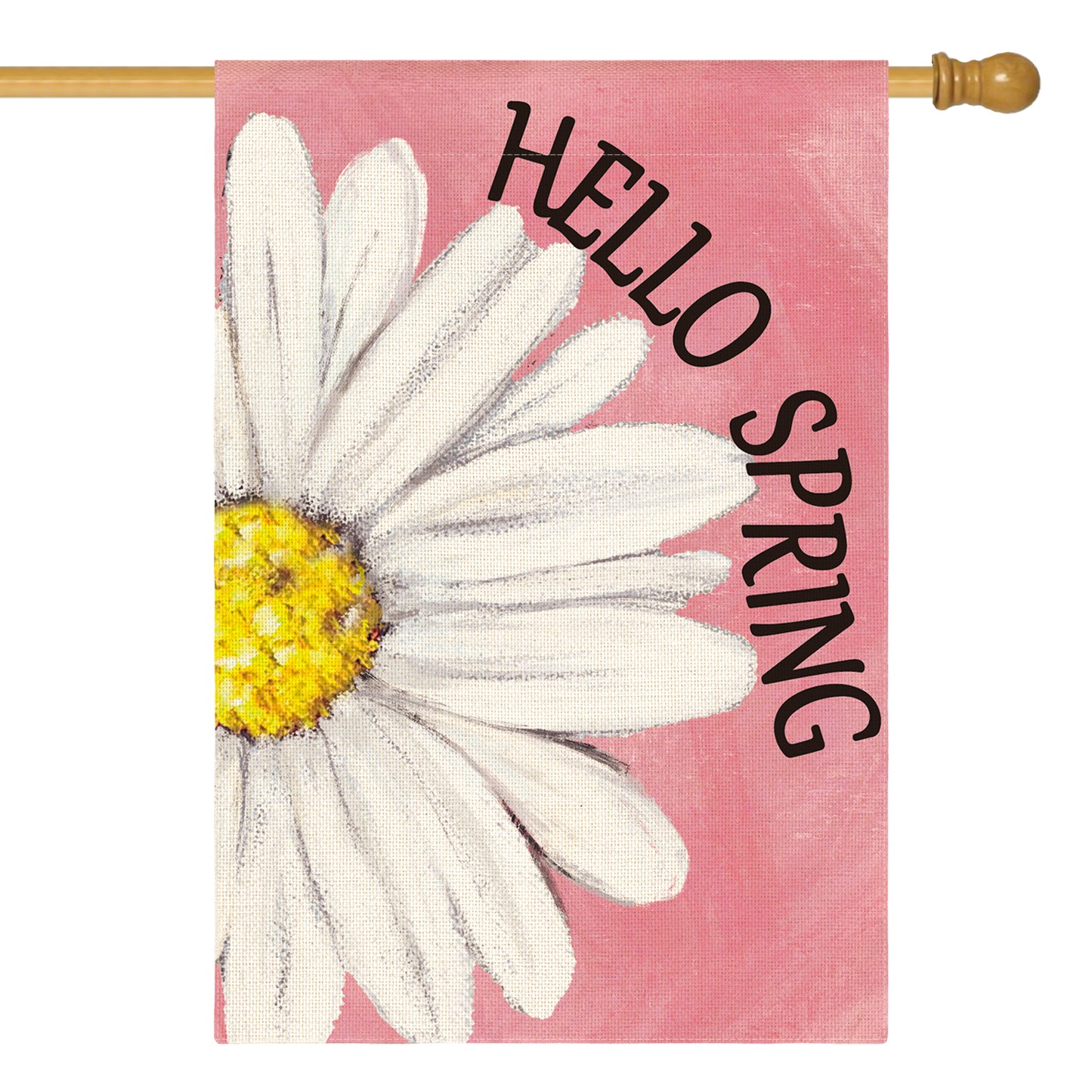 AVOIN colorlife Hello Spring House Flag 28x40 Inch Double Sided Outside, Floral Daisy Yard Outdoor Flag Pink…