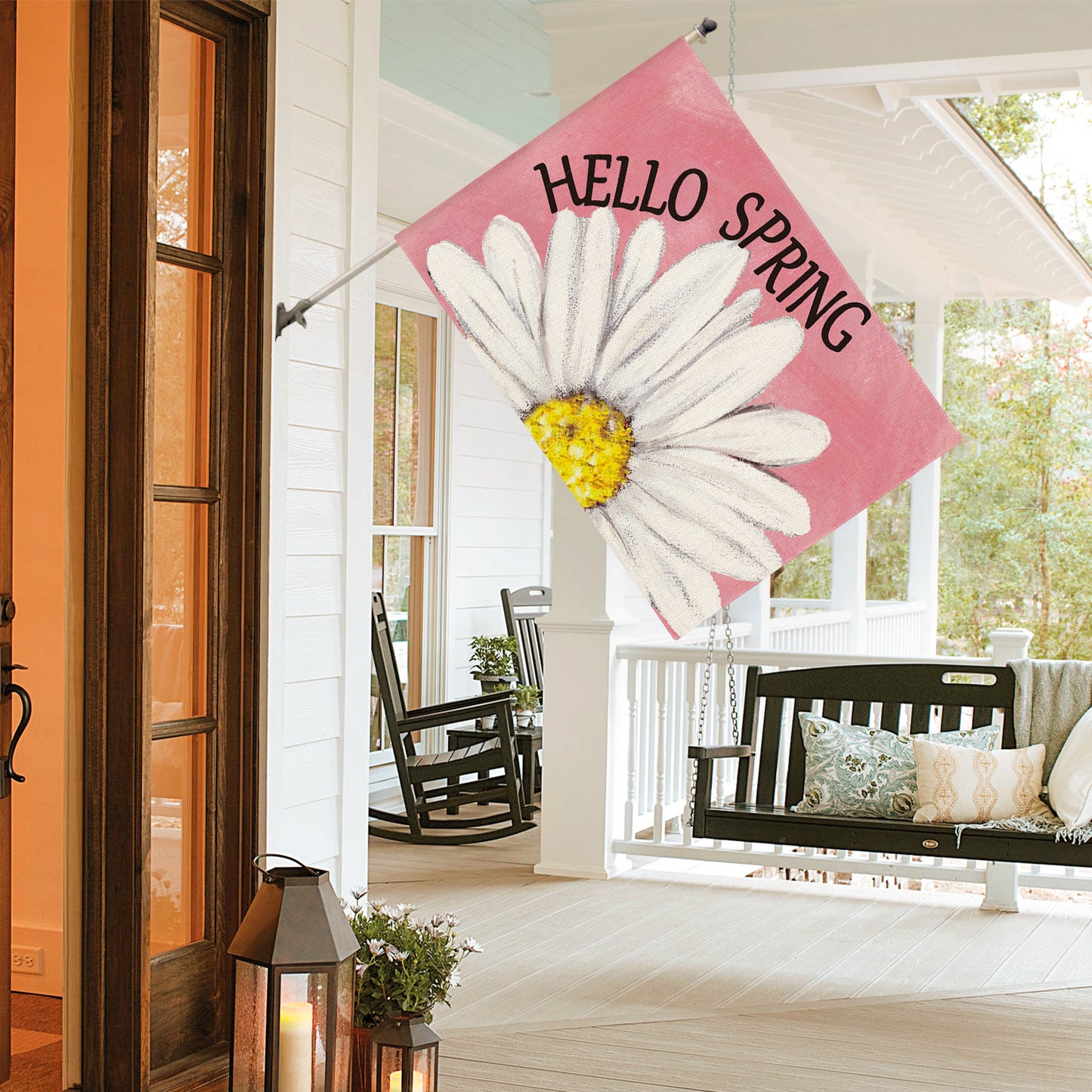 AVOIN colorlife Hello Spring House Flag 28x40 Inch Double Sided Outside, Floral Daisy Yard Outdoor Flag Pink…