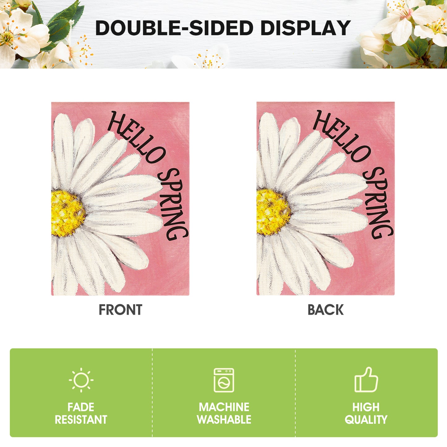 AVOIN colorlife Hello Spring House Flag 28x40 Inch Double Sided Outside, Floral Daisy Yard Outdoor Flag Pink…