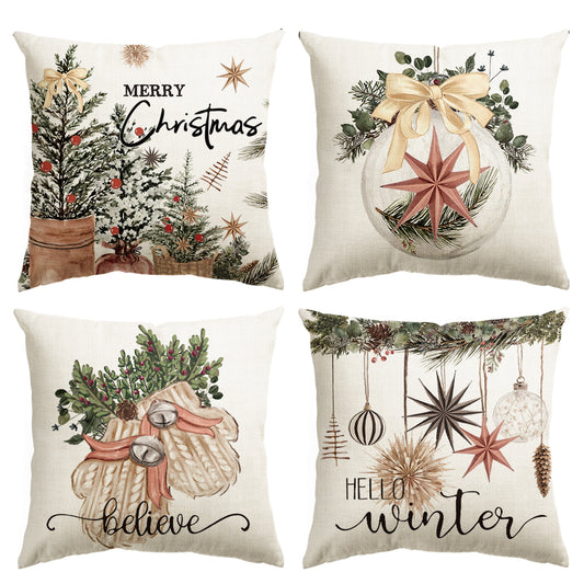 Believe Hello Winter Merry Christmas Pillow Covers Set of 4, 18x18 Inch