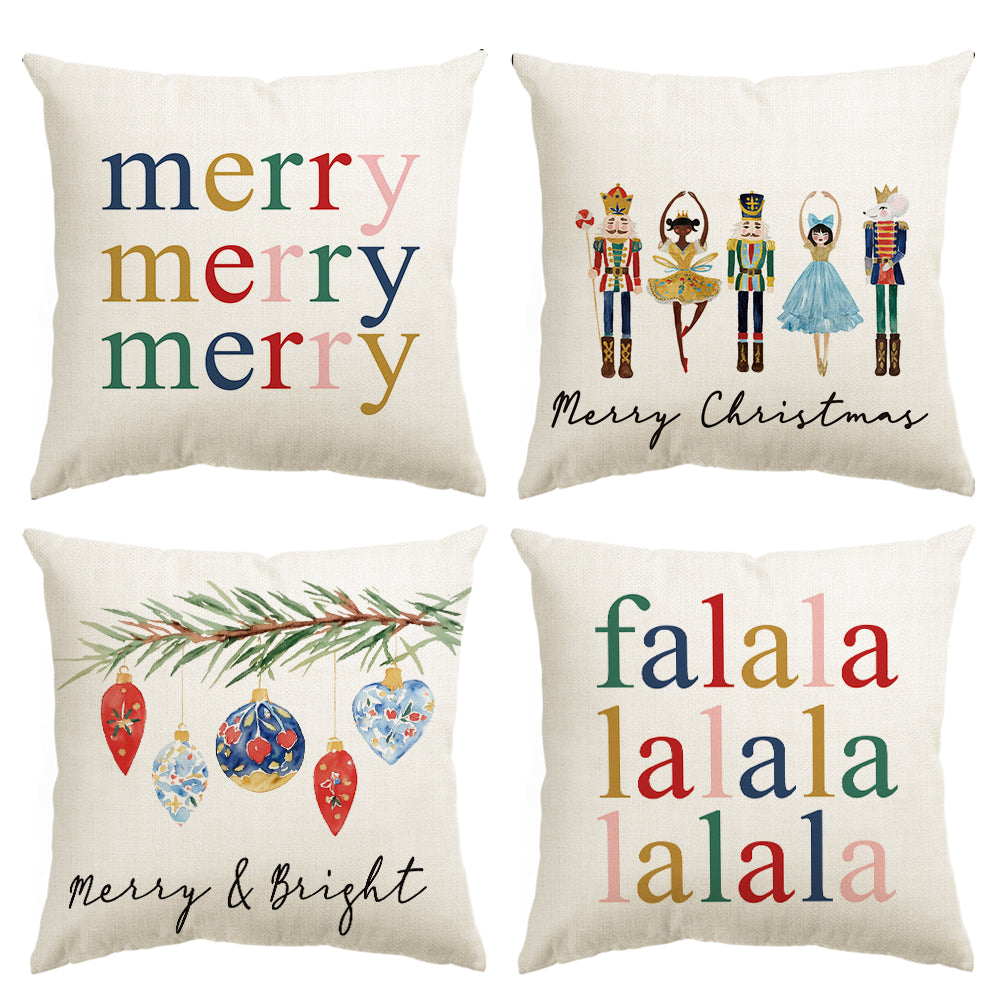 Merry Christmas Nutcracker Throw Pillow Covers, 18 x 18 Inch Winter Holiday Party Cushion Case Decoration for Sofa Couch Set of 4