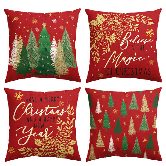 Believe Happy New Year Christmas Pillow Cover Set of 4, 18x18 Inch, Red