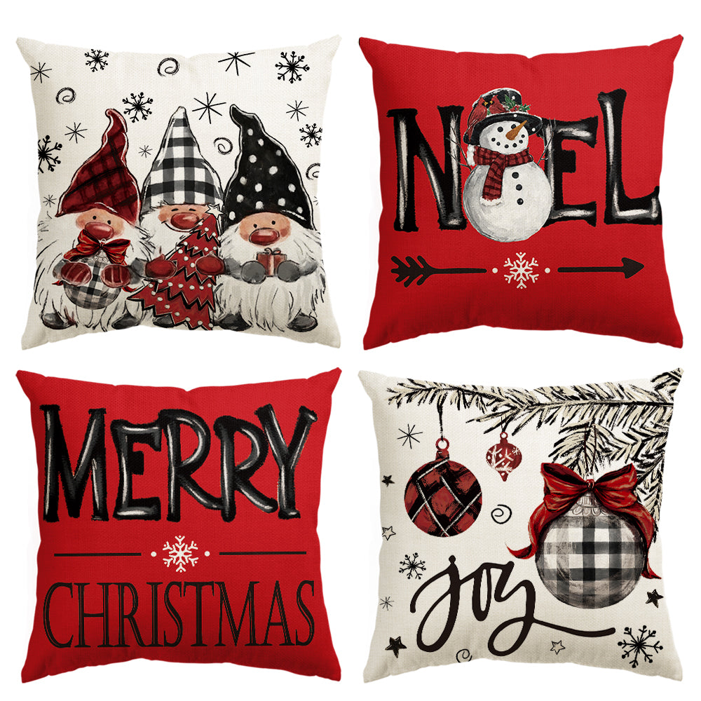 Gnomes Snowman Joy Ball Merry Christmas Pillow Covers Set of 4, 18x18 Inch