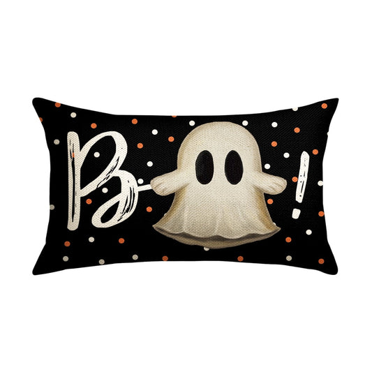 Boo Ghost Funny Halloween Throw Pillow Cover, 12 x 20 Inch Polka Dots Holiday Farmhouse Cushion Case Decoration for Sofa Couch