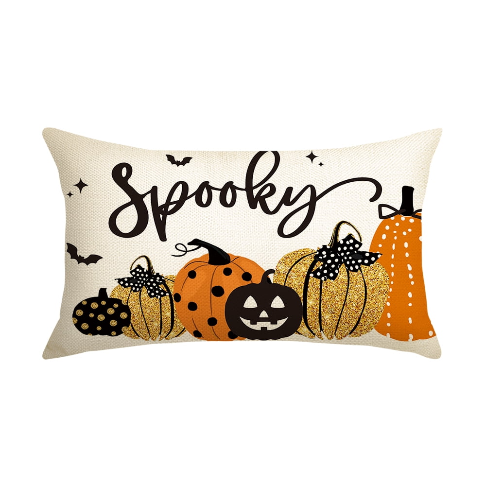 Halloween Spooky Polka Dot Pumpkin Throw Pillow Cover, 12 x 20 Inch Bat Horror Cushion Case Decoration for Sofa Couch