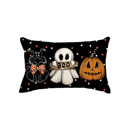 Spooky Boo Ghost Cat Pumpkin Halloween Pillow Cover 12 x 20 Inch