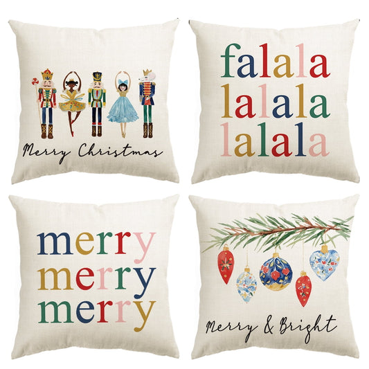 Merry Christmas Nutcracker Throw Pillow Covers, 20x20 Inch Winter Holiday Party Cushion Case Decoration for Sofa Couch Set of 4