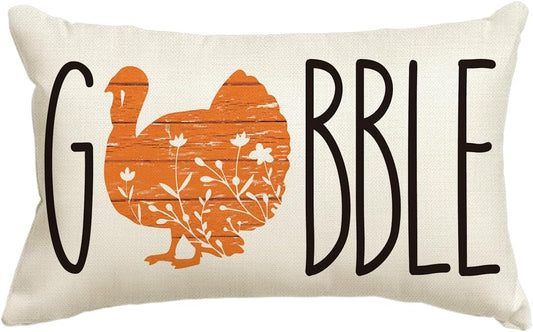 AVOIN colorlife Gobble Thanksgiving Turkey Throw Pillow Cover, 12 x 20 Inch Thanksgiving Fall Cushion Case for Sofa Couch