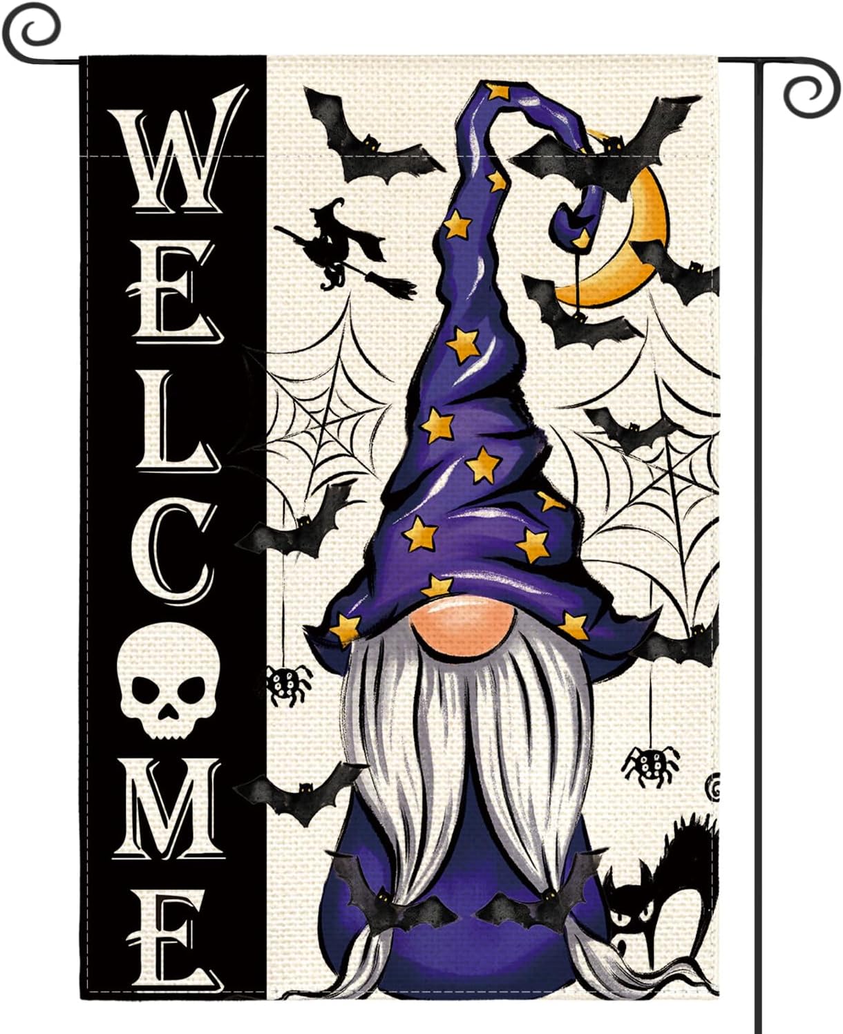 AVOIN colorlife Halloween Welcome Garden Flag Double Sided, Gnome Witch Bat Holiday Yard Party Outdoor Decorative Flag 12x18 Inch