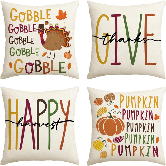 Farmhouse Fall Throw Pillow Covers 18x18 Set of 4, Autumn Pumpkin  Decorative Pillow Covers, Thanksgiving Pillows Cases Harvest Cushion Cases  for Couch