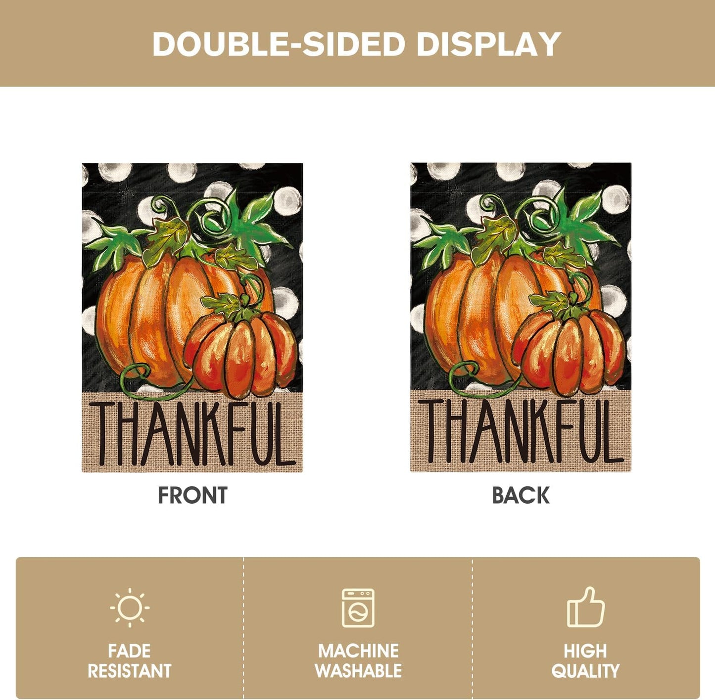 AVOIN colorlife Fall Thankful Thanksgiving Day House Flag 28x40 Inch Double Sided, Pumpkin Polka Dots Harvest Holiday Yard Outdoor Decorative Flag