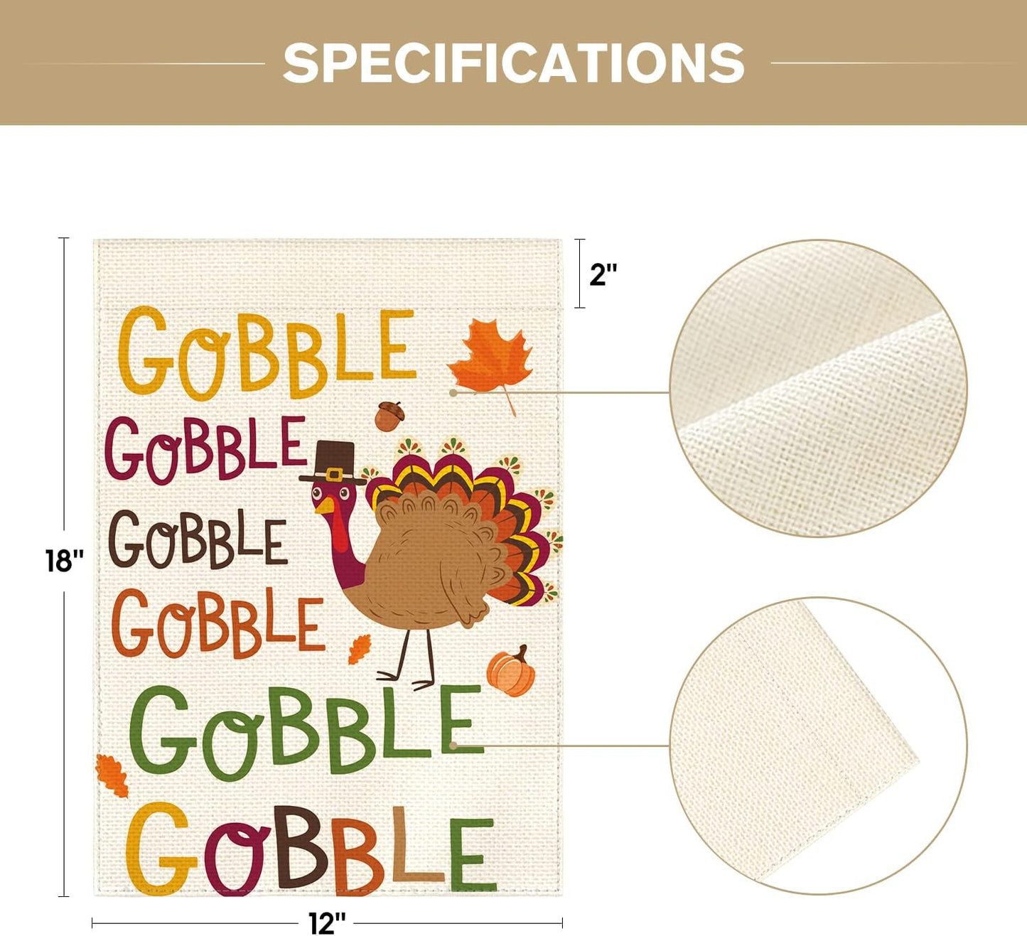 AVOIN colorlife Gobble Gobble Turkey Garden Flag 12 x 18 Inch Double Sided, Fall Thanksgiving Yard Outdoor Decorative Flag