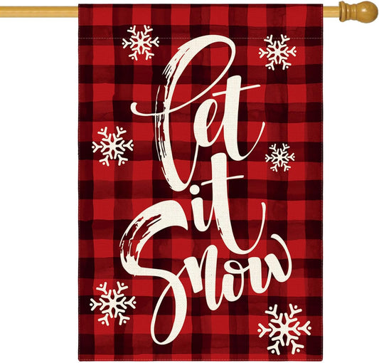 AVOIN colorlife Watercolor Buffalo Plaid Let it Snow House Flag Double Sided, Christmas Winter Holiday Yard Outdoor Decorative Flag 28 x 40 Inch