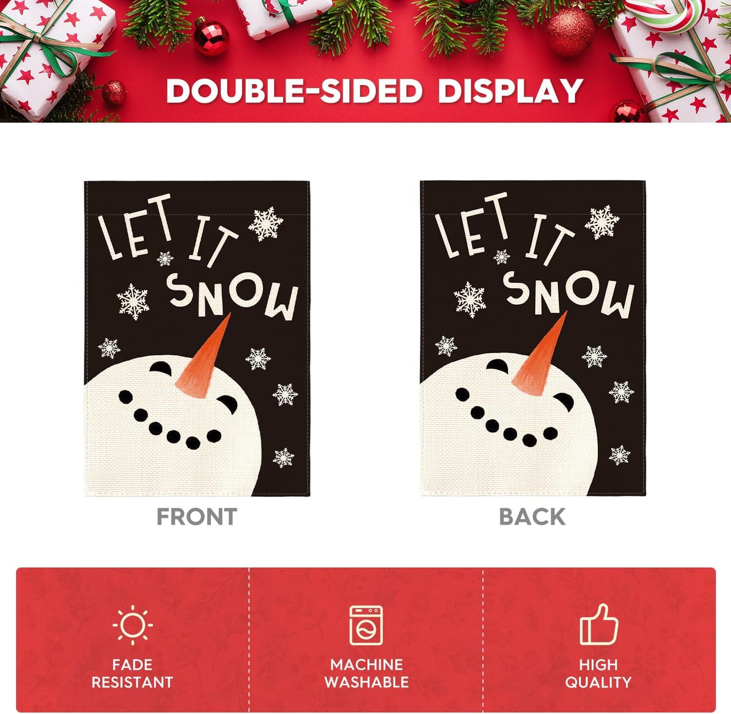 AVOIN colorlife Let It Snow Snowman Snowflake Garden Flag 12 x 18 Inch Double Sided Outside, Christmas Winter Holiday Yard Outdoor Decorative Flag