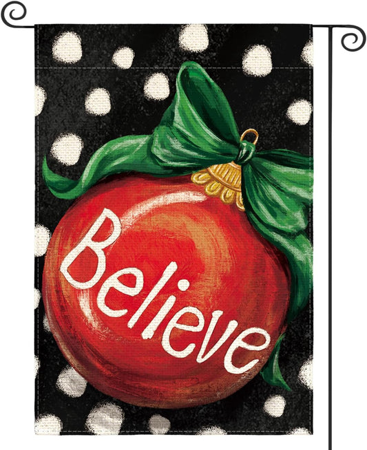 AVOIN colorlife Polka Dot Believe Christmas Garden Flag 12x18 Inch Double Sided, Ornament Baubles Winter Farmhouse Yard Outdoor Decorative Flag