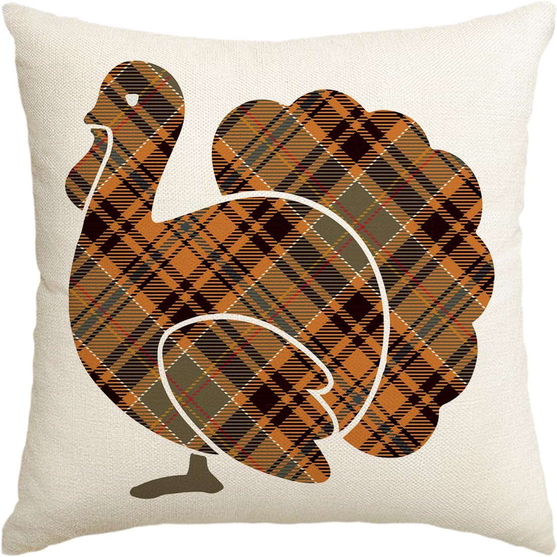 AVOIN Buffalo Check Plaid Turkey Throw Pillow Cover, 18 x 18 Inch Fall Thanksgiving Cushion Case Decoration for Sofa Couch