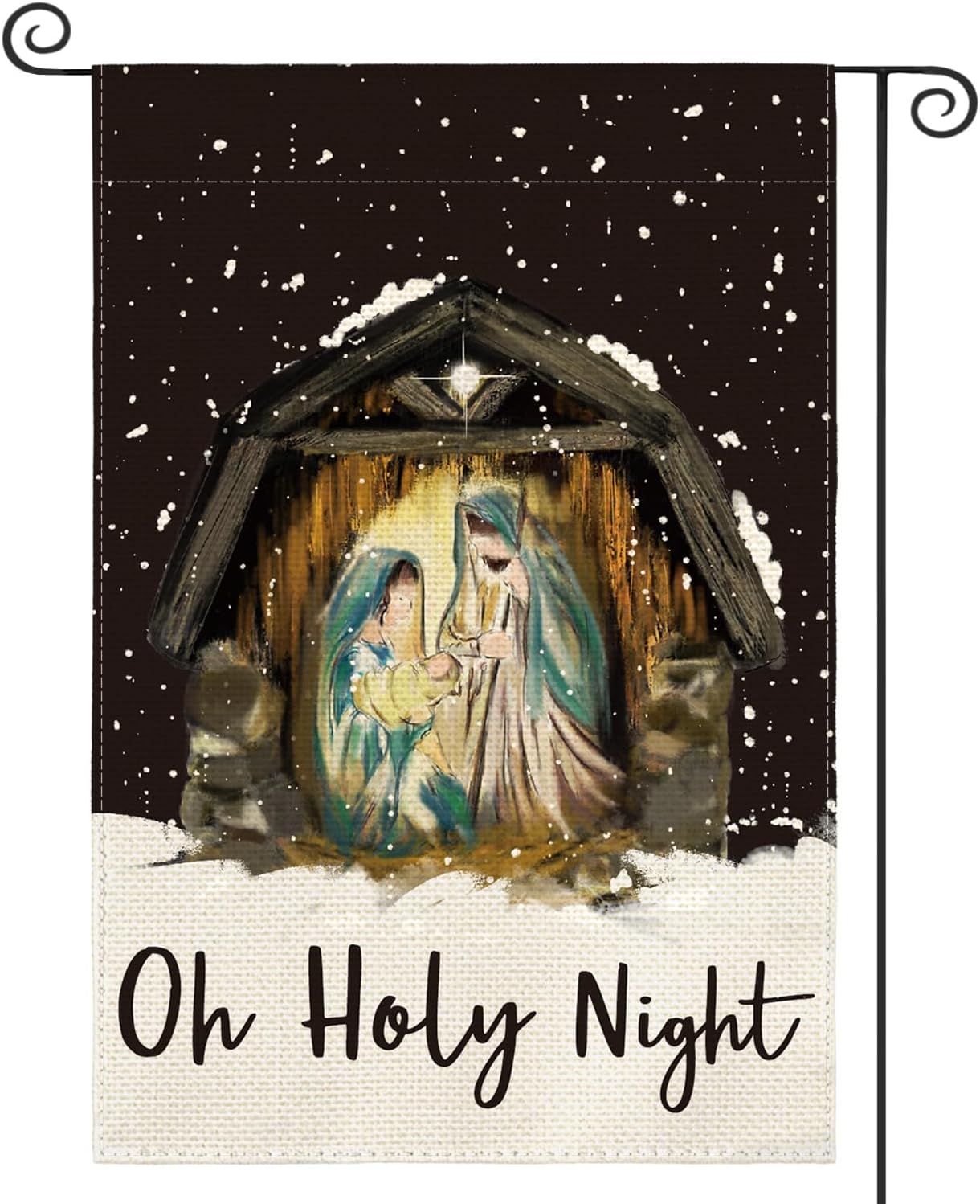 AVOIN colorlife Oh Holy Night Jesus Nativity Garden Flag 12 x 18 Inch Double Sided, Christmas Winter Holiday Christian Yard Outdoor Decorative Flag