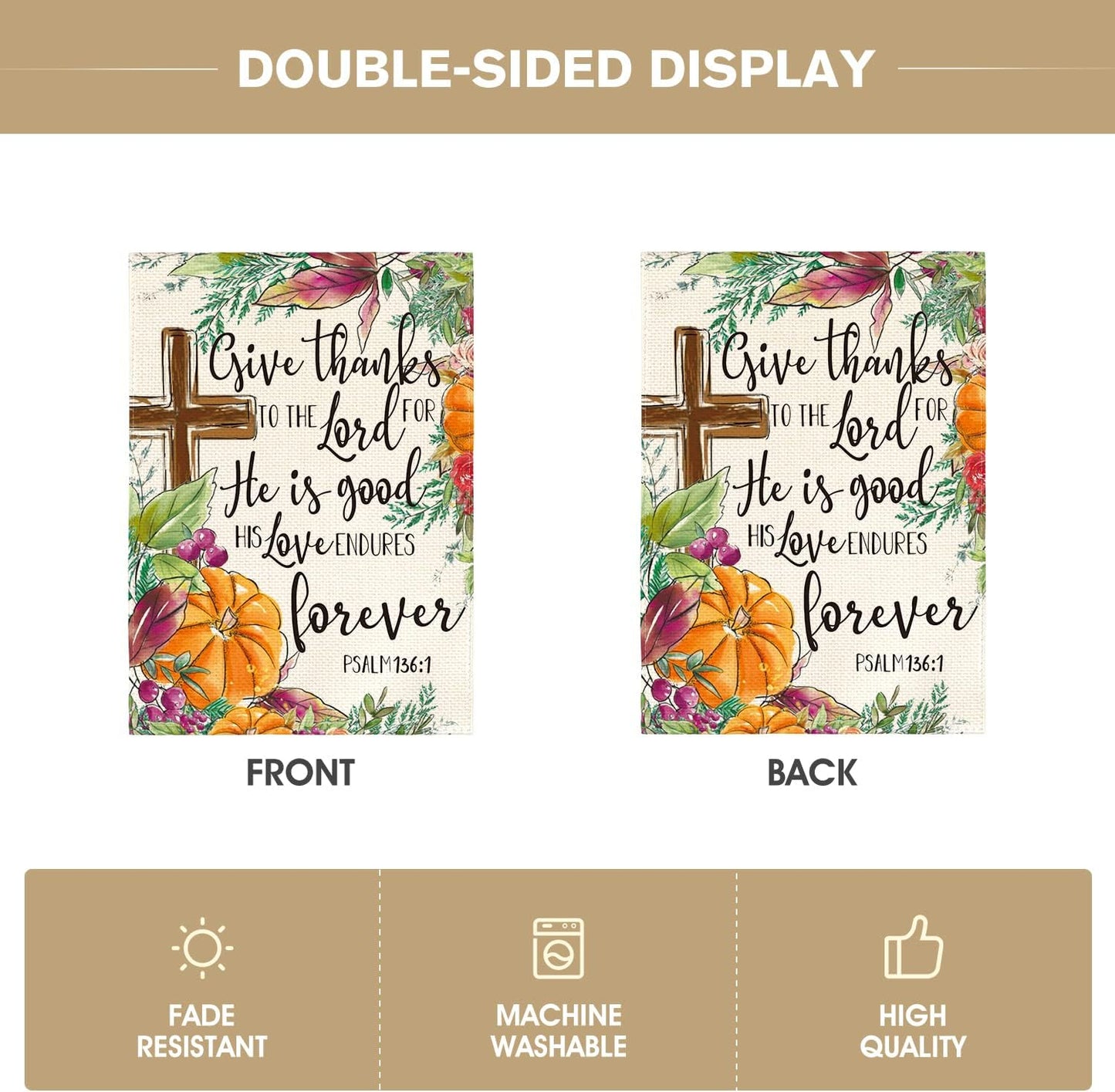 AVOIN colorlife Fall Thanksgiving Garden Flag 12x18 Inch Double Sided, Give Thanks to The Lord Harvest Holiday Yard Outdoor Decorative Flag