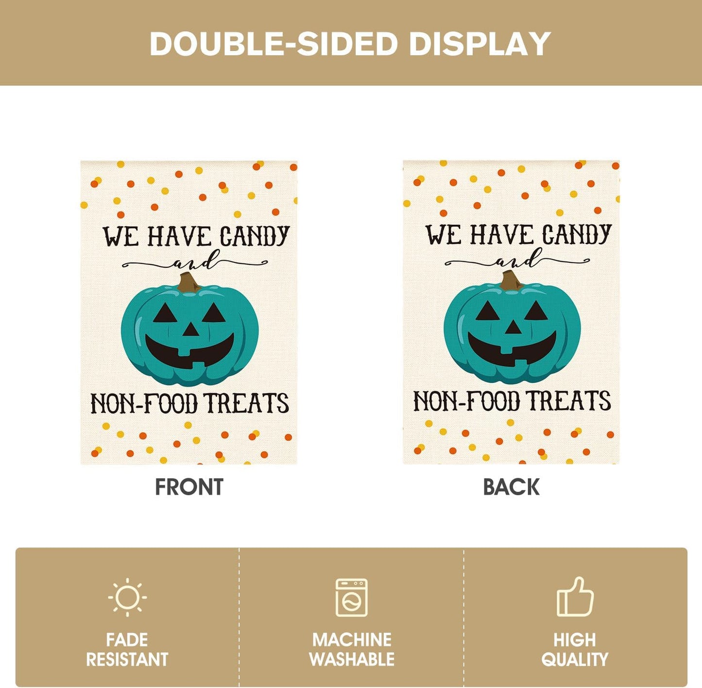 AVOIN colorlife Halloween Teal Pumpkin Jack-O'-Lantern House Flag Double Sided, We Have Candy Non-Food Treats Available Here Yard Outdoor Decorative Flag 28 x 40 Inch