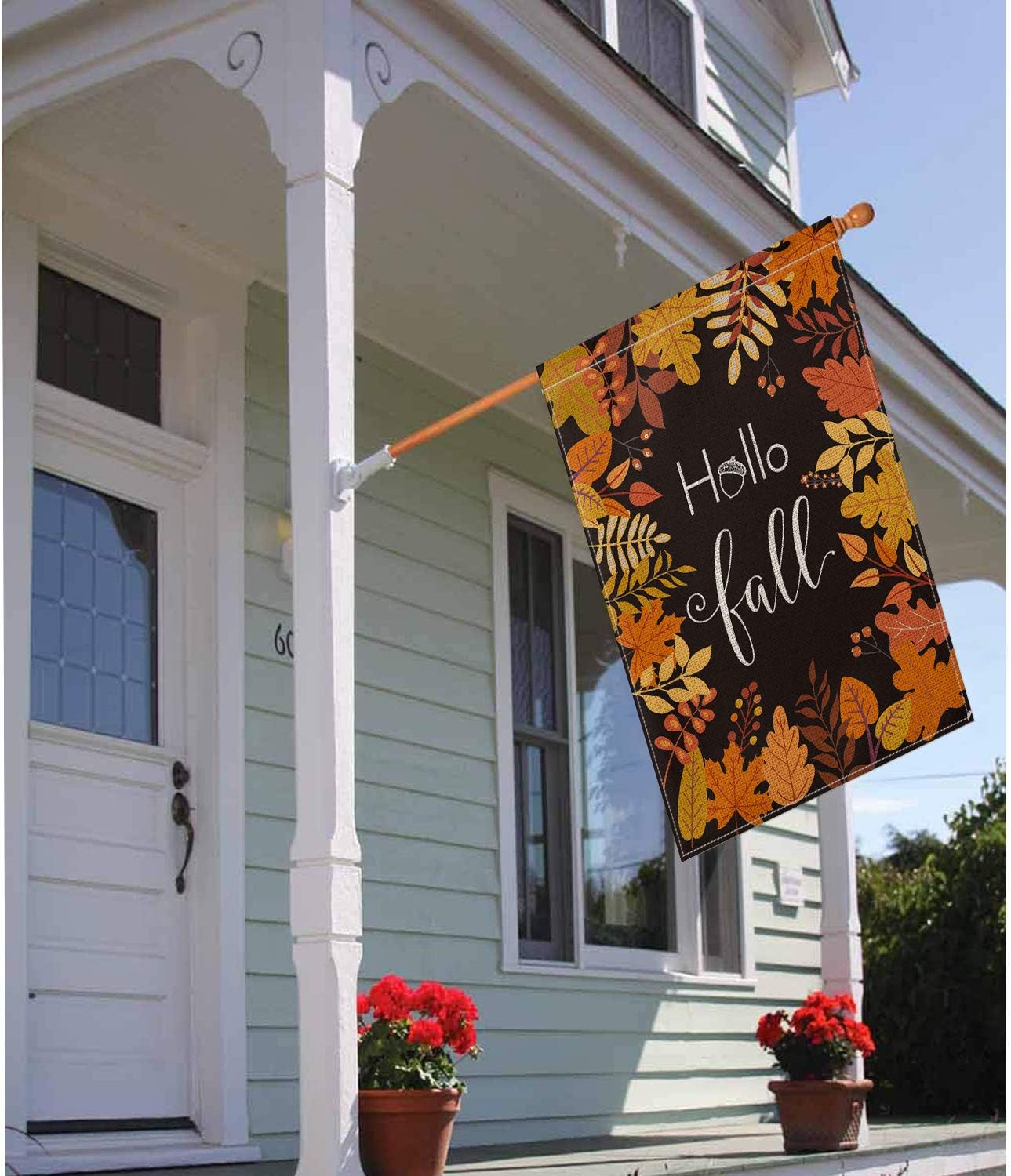 AVOIN Hello Fall Maple Leaf Leaves House Flag Vertical Double Sided, Seasonal Autumn Harvest Vintage Thanksgiving Rustic Yard Outdoor Decoration 28 x 40 Inch