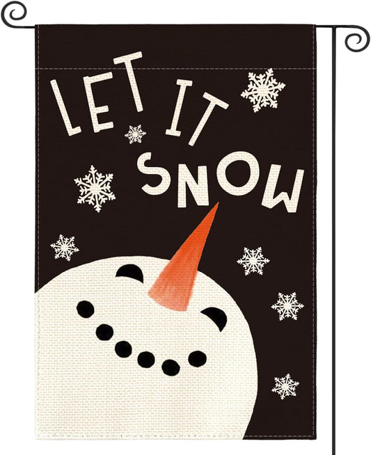 AVOIN colorlife Let It Snow Snowman Snowflake Garden Flag 12 x 18 Inch Double Sided Outside, Christmas Winter Holiday Yard Outdoor Decorative Flag