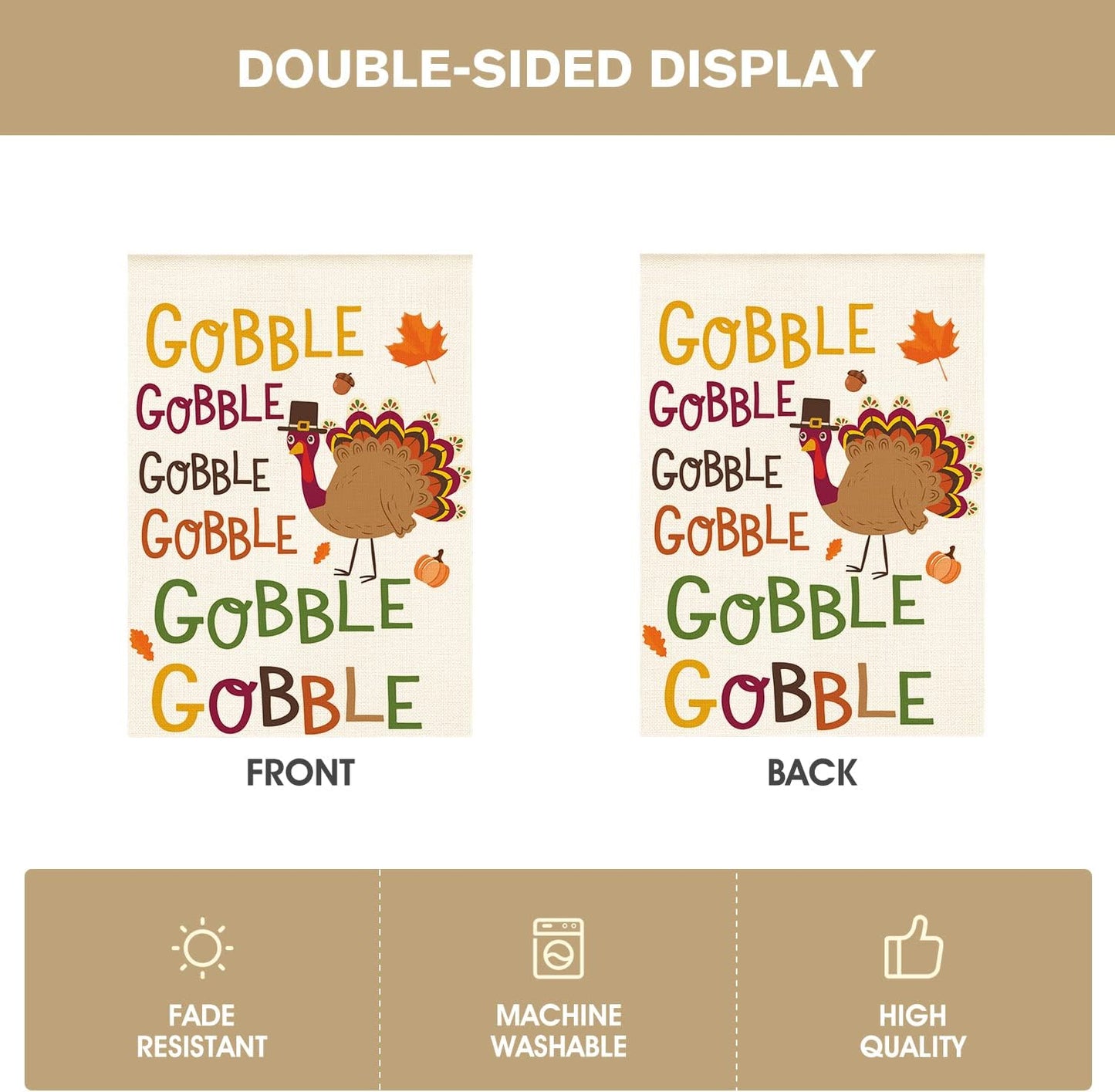 AVOIN colorlife Gobble Gobble Turkey House Flag 28 x 40 Inch Double Sided, Fall Thanksgiving Yard Outdoor Decorative Flag