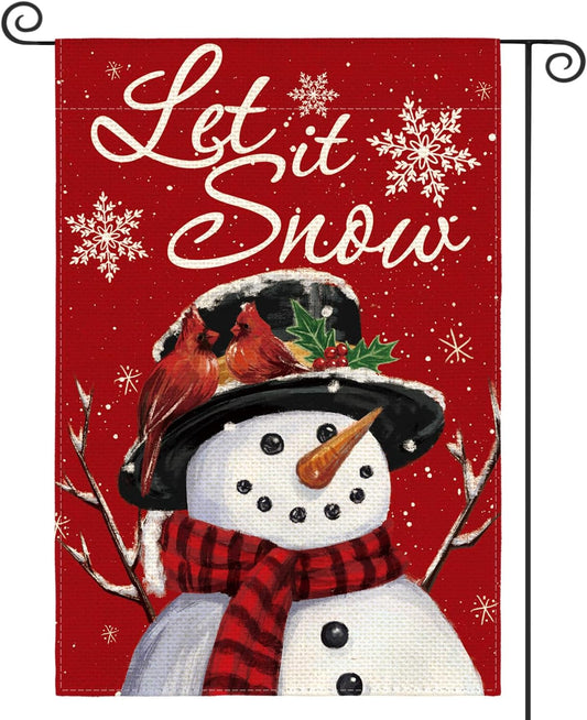 AVOIN colorlife Let It Snow Snowman Snowflake Christmas Garden Flag 12x18 Inch Double Sided, Red Winter Farmhouse Yard Outdoor Decorative Flag