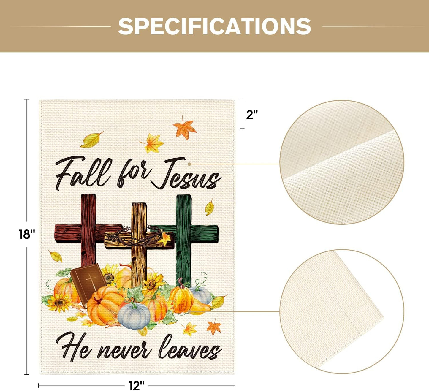 AVOIN colorlife Fall For Jesus He Never leaves Garden Flag 12 x 18 Inch Double Sided Outside, Pumpkin Bible Cross Thanksgiving Holiday Yard Outdoor Decorative Flag