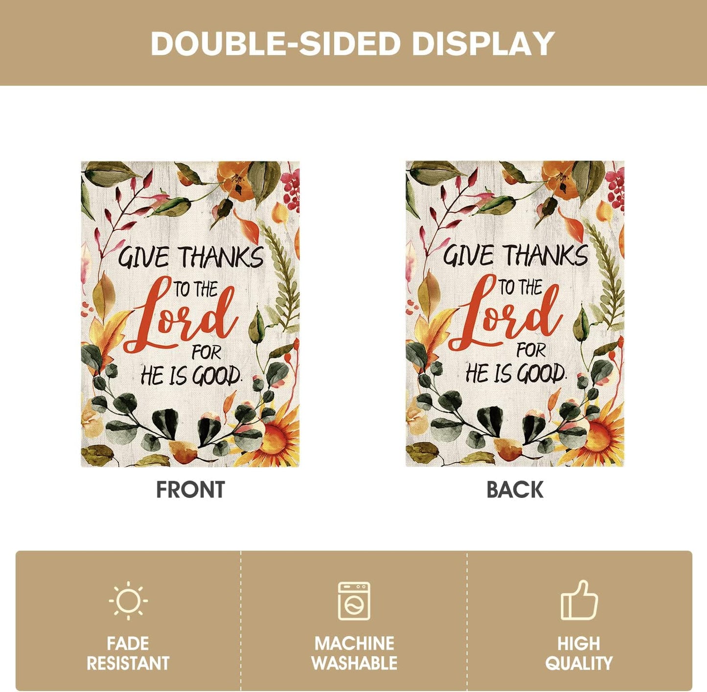 AVOIN colorlife Give Thanks to The Lord For He Is Good House Flag 28 x 40 Inch Double Sided, Fall Thanksgiving Harvest Holiday Yard Outdoor Decorative Flag