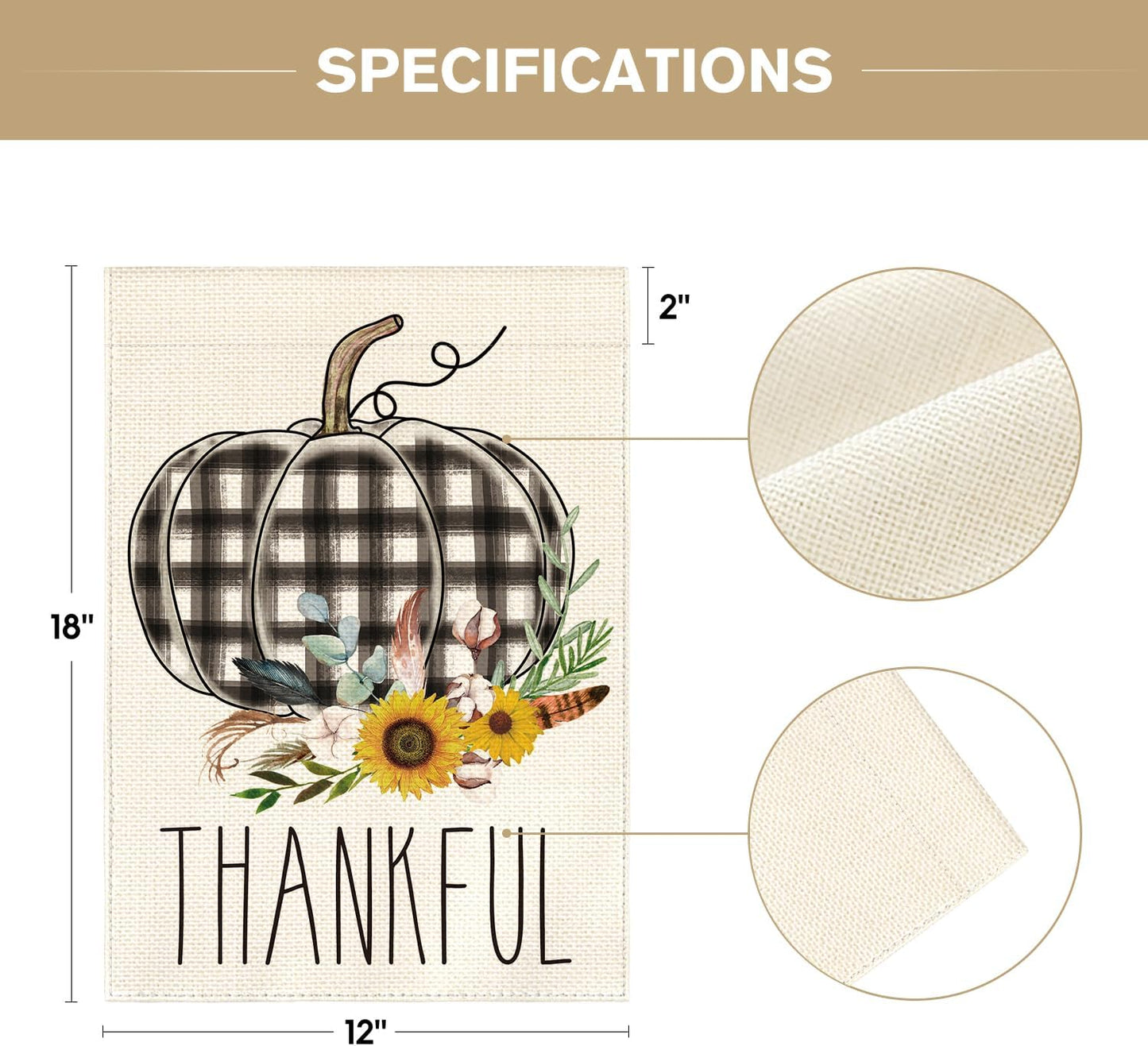 AVOIN colorlife Fall Thanksgiving Garden Flag 12 x 18 Inch Double Sided, Thankful Watercolor Buffalo Plaid Pumpkin Rustic Yard Outdoor Decorative Flag