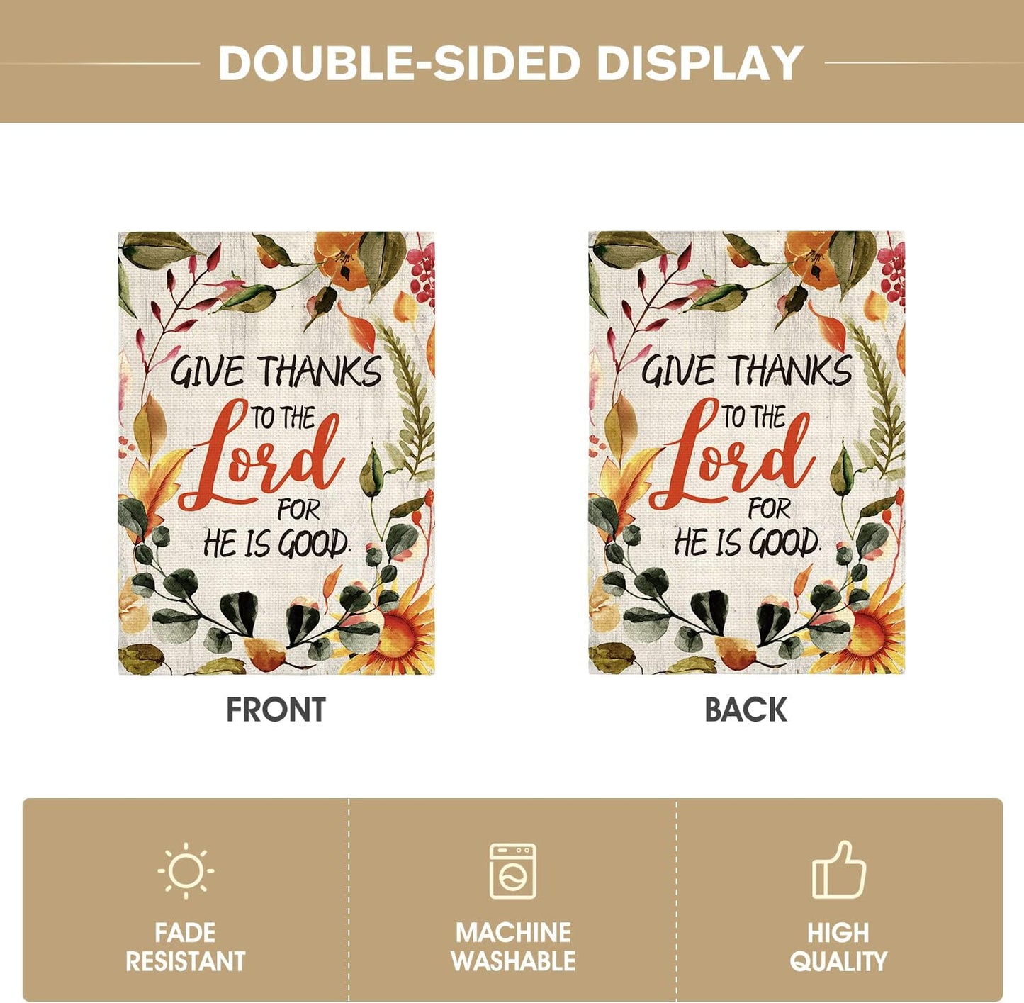 AVOIN colorlife Give Thanks to The Lord For He Is Good Garden Flag 12 x 18 Inch Double Sided, Fall Thanksgiving Harvest Holiday Yard Outdoor Decorative Flag