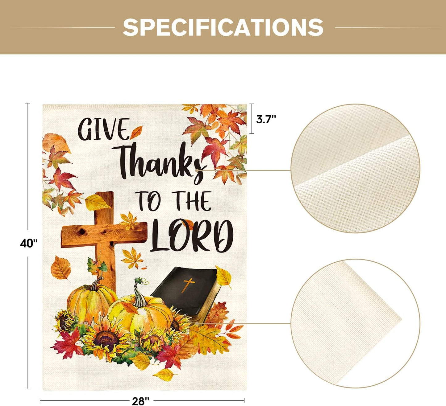 AVOIN colorlife Fall Thanksgiving Give Thanks to The Lord House Flag 28 x 40 Inch Double Sided, Pumpkin Maple Leaf Harvest Holiday Yard Outdoor Decorative Flag