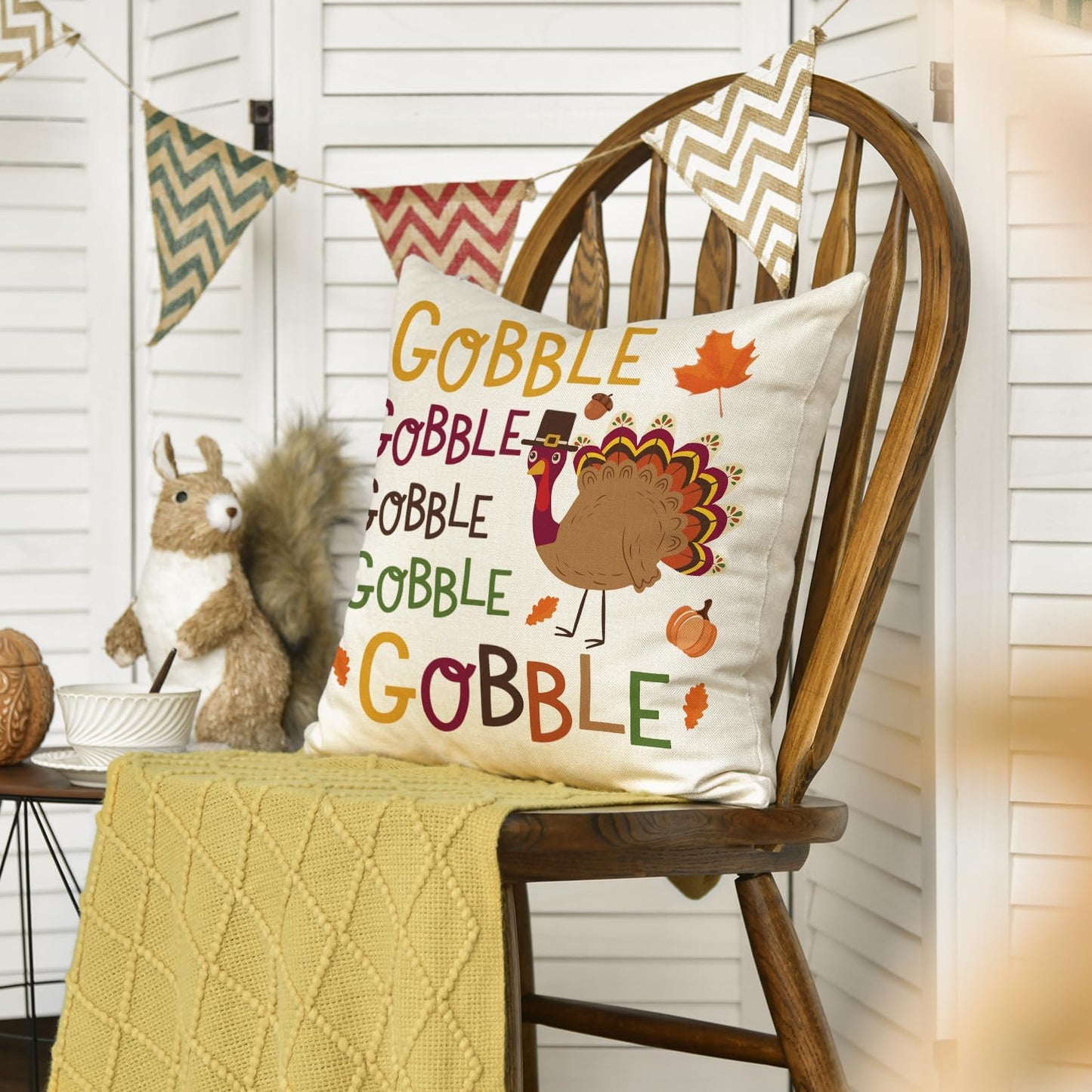 AVOIN Thanksgiving Gobble Gobble Turkey Throw Pillow Cover, 18 x 18 Inch Fall Holiday Cushion Case Decoration for Sofa Couch