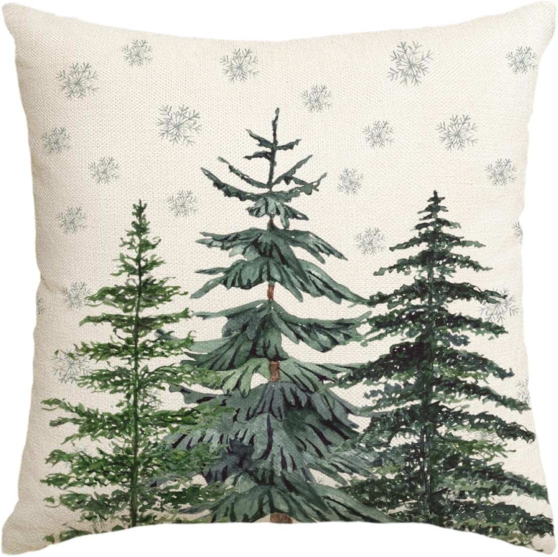 AVOIN colorlife Christmas Trees Snowflake Throw Pillow Cover, 18 x 18 Inch Winter Holiday Cushion Case Decoration for Sofa Couch