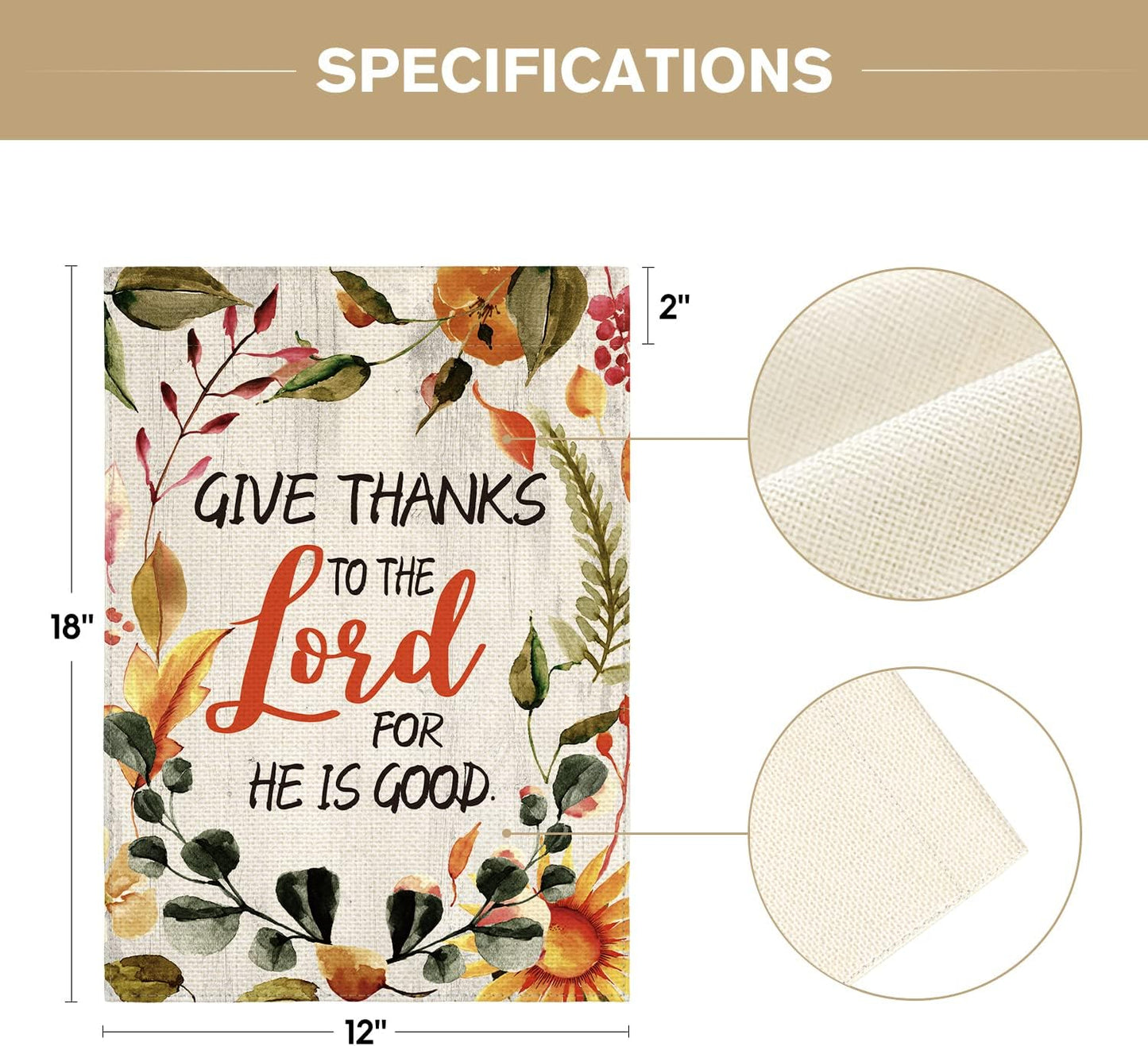 AVOIN colorlife Give Thanks to The Lord For He Is Good Garden Flag 12 x 18 Inch Double Sided, Fall Thanksgiving Harvest Holiday Yard Outdoor Decorative Flag