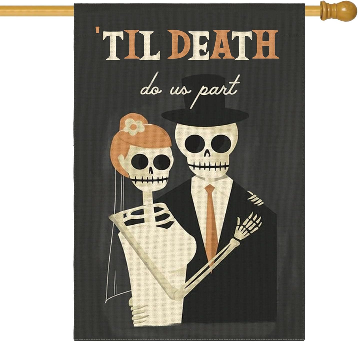 AVOIN colorlife Day of the Dead Until Death Do Us Part Skeleton House Flag Double Sided, Halloween Wedding Yard Outdoor Decorative Flag 28 x 40 Inch