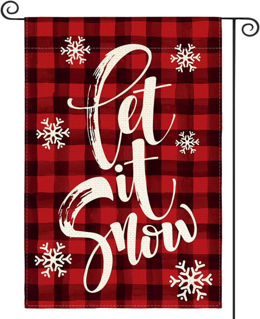 AVOIN colorlife Watercolor Buffalo Plaid Let it Snow Garden Flag Double Sided, Christmas Winter Holiday Yard Outdoor Decorative Flag 12 x 18 Inch