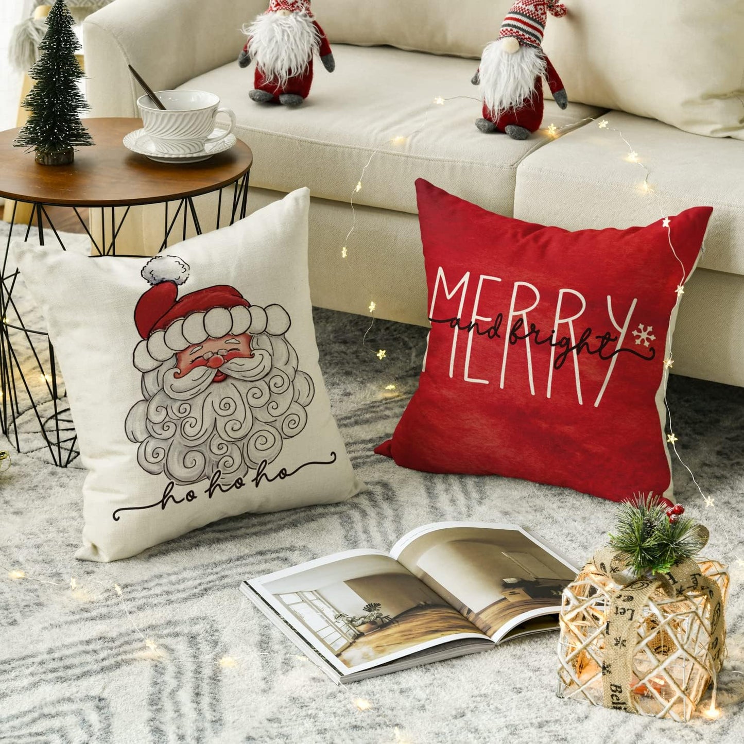 AVOIN colorlife Christmas Blessing Santa Claus Snowman Throw Pillow Covers, 18 x 18 Inch Winter Holiday Cushion Case Decoration for Sofa Couch Set of 4