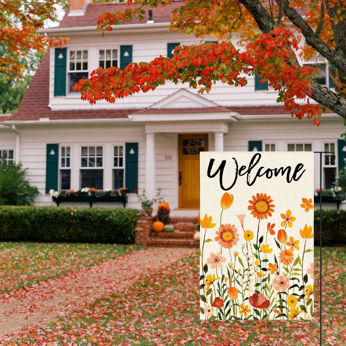 AVOIN It's Fall Y'all Watercolor Pumpkin Maple Leaves Acorn Wood Garden Flag Vertical Double Sized, Autumn Farmhouse Thanksgiving Yard Outdoor Decoration 12.5 x 18 Inch