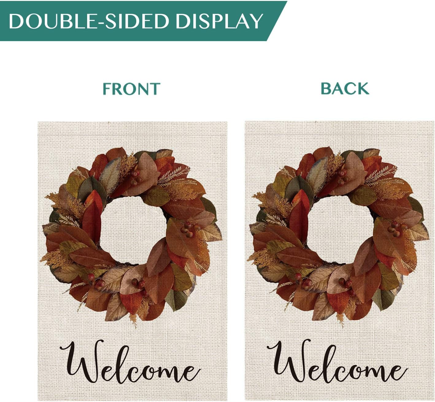 AVOIN Blooming Fall Magnolia Leaf Wreath Welcome House Flag Vertical Double Sized, Seasonal Autumn Thanksgiving Yard Outdoor Decoration 28 x 40 Inch