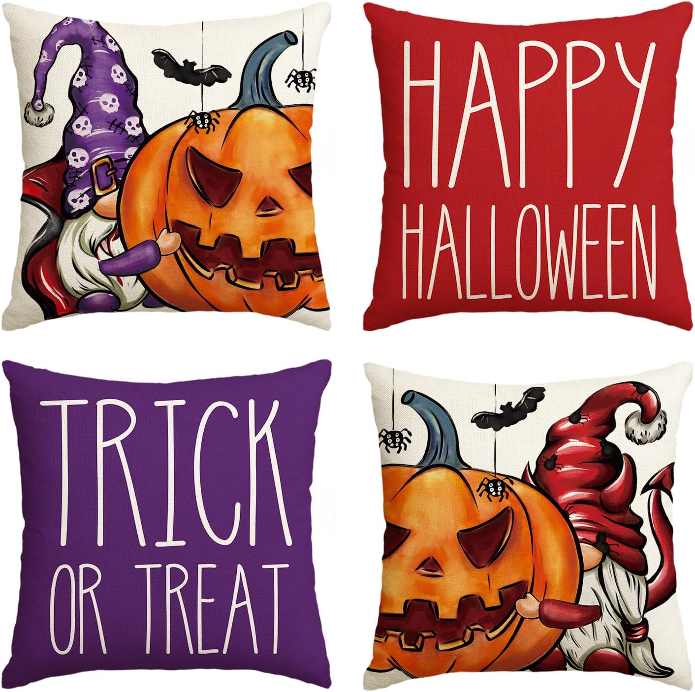 AVOIN colorlife Happy Halloween Trick or Treat Throw Pillow Covers, 18 x 18 Inch Jack o' Lantern Gnome Pillow Cases Decoration for Home Sofa Couch