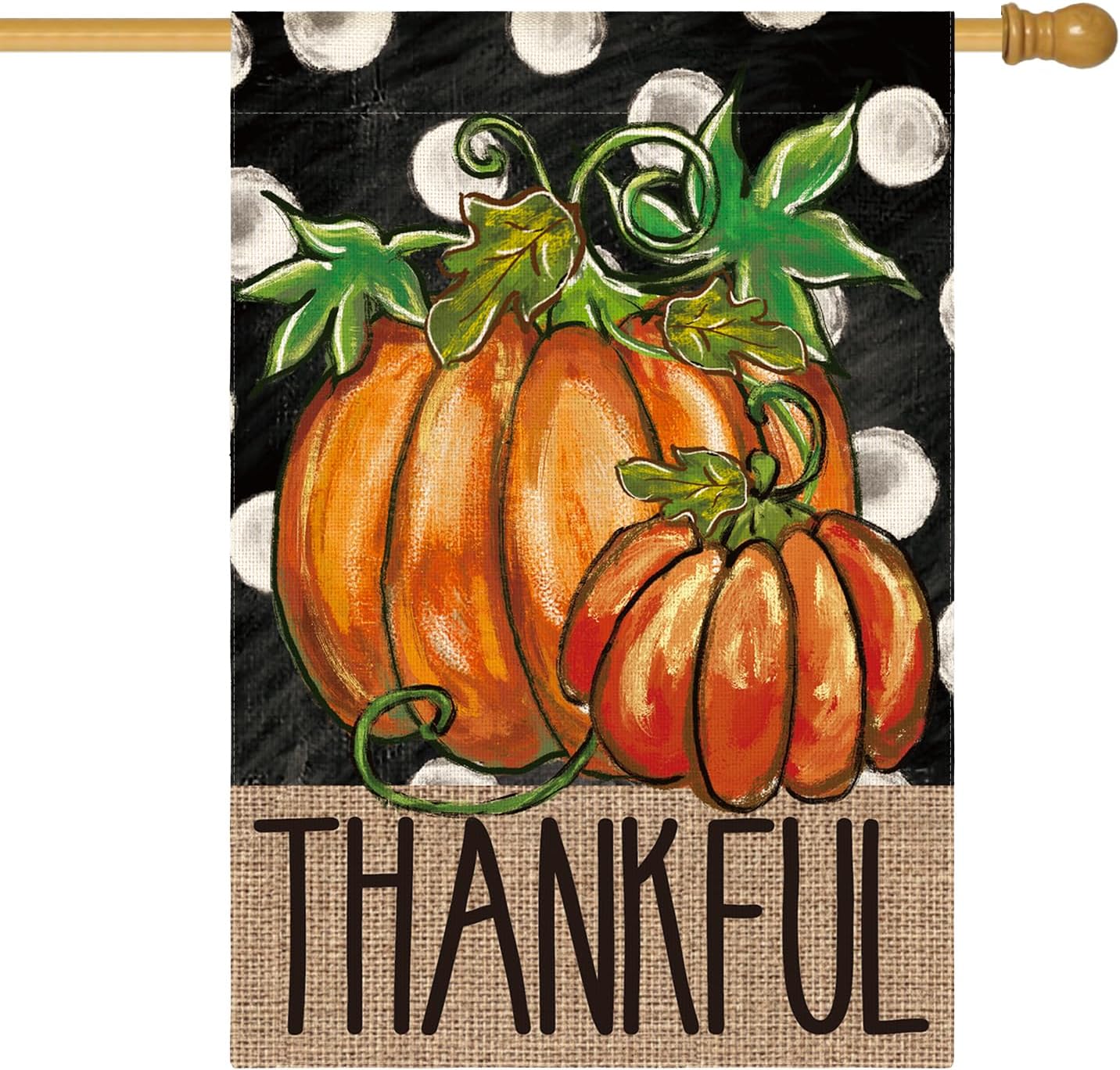 AVOIN colorlife Fall Thankful Thanksgiving Day House Flag 28x40 Inch Double Sided, Pumpkin Polka Dots Harvest Holiday Yard Outdoor Decorative Flag