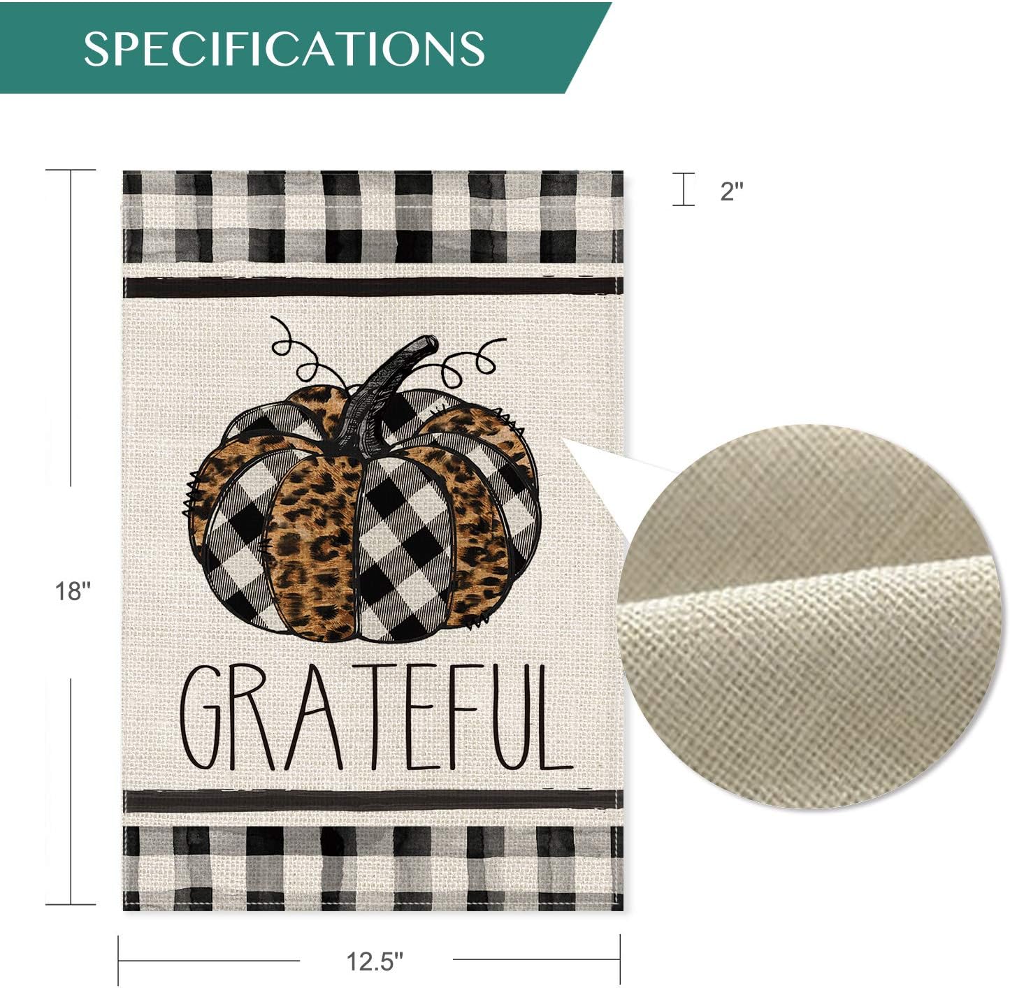 AVOIN Fall Grateful Watercolor Buffalo Check Plaid Leopard Pumpkin Garden Flag Vertical Double Sized, Seasonal Autumn Thanksgiving Yard Outdoor Decoration 12.5 x 18 Inch