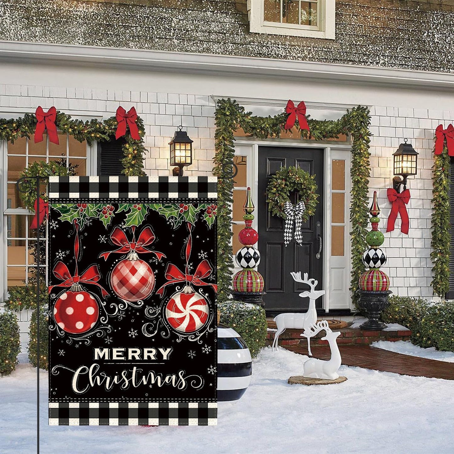 AVOIN colorlife Buffalo Plaid Merry Christmas Garden Flag 12x18 Inch Double Sided, Ornament Holly Berries Winter Farmhouse Yard Outdoor Decorative Flag